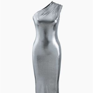 Metallic One Shoulder Midi Dress MICAS